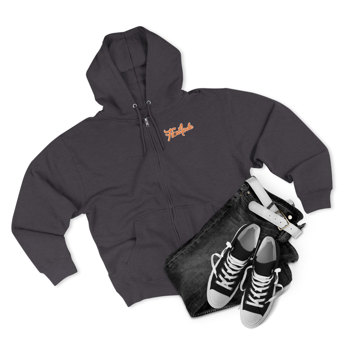 Floss Mode Script Zip Hoodie - Retro Orange Logo Zip-Up Hoodie