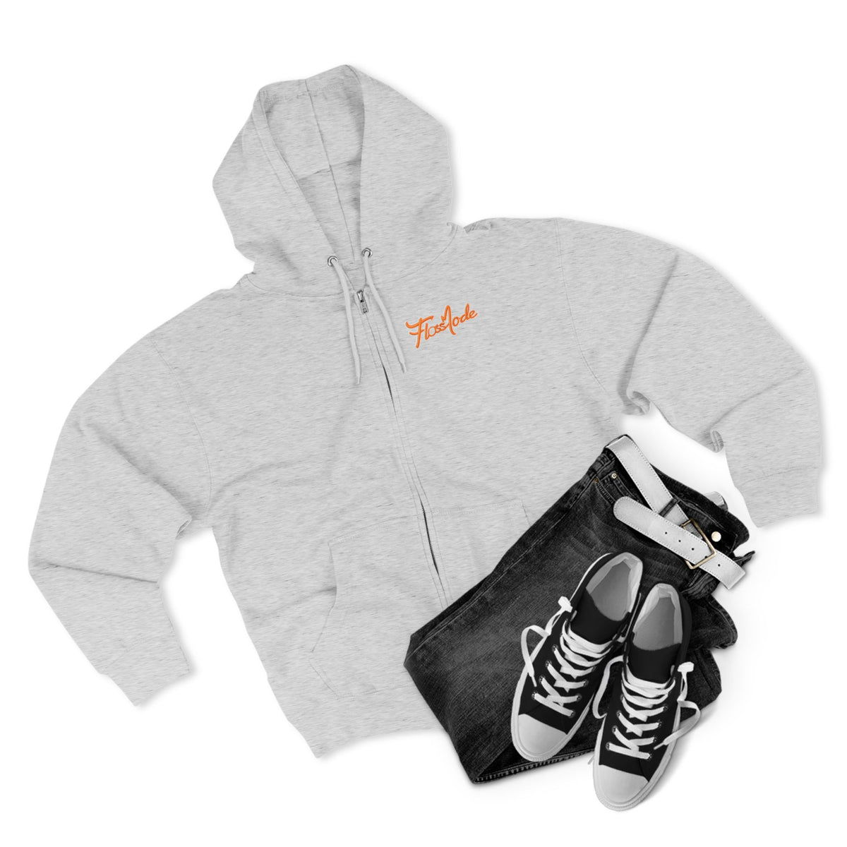 Floss Mode Script Zip Hoodie - Retro Orange Logo Zip-Up Hoodie